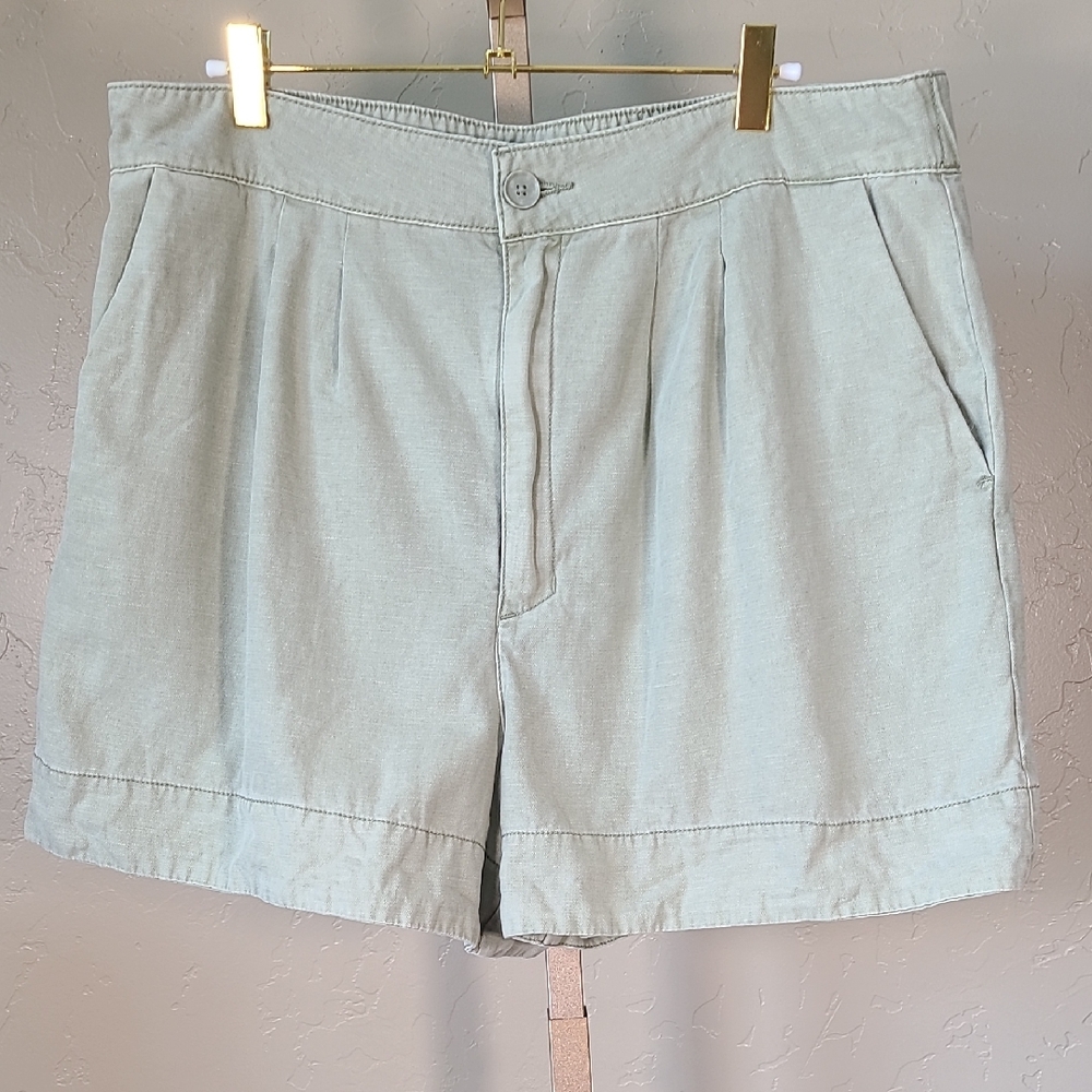 Joie Women's High Waist Pleated Sage Green Shorts Linen Cotton Blend Large